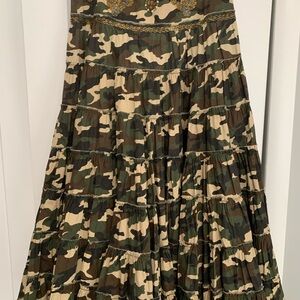 Miss Me Camouflage Tiered Maxi Skirt Beaded Waistline size Small